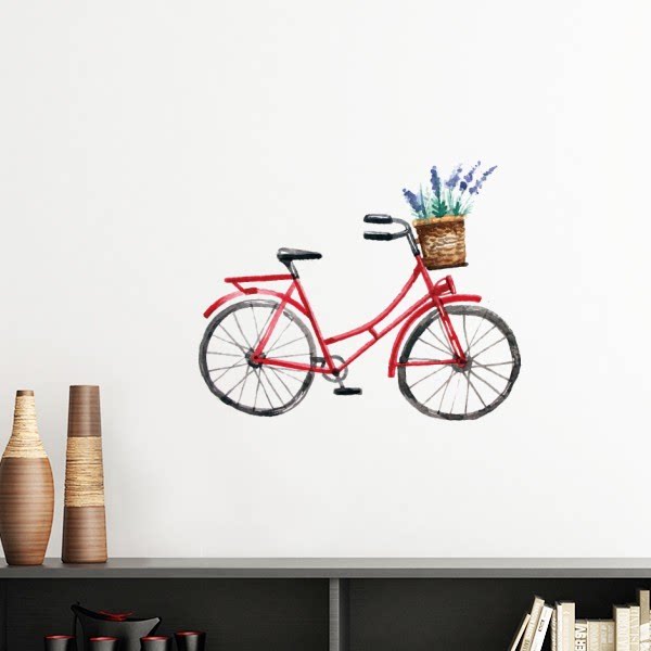 水彩自行车薰衣草花卉墙贴壁纸房间贴花