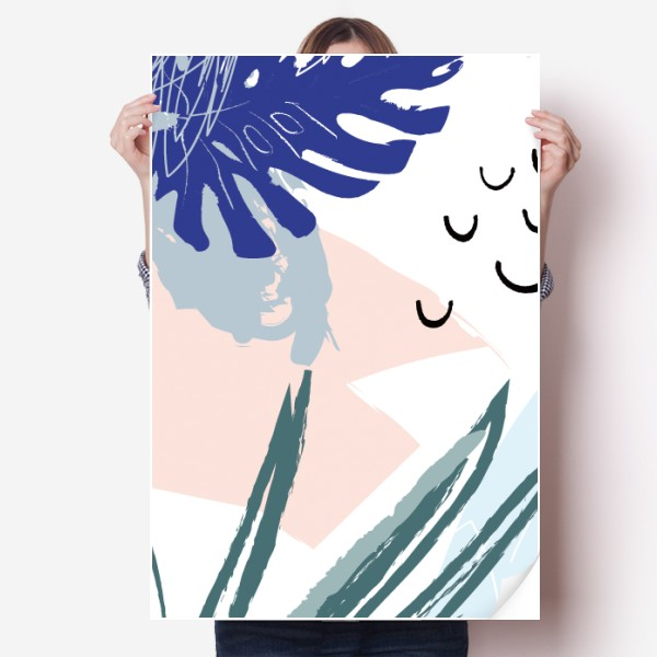 天空抽象花卉北欧插画海报贴纸80x55cm墙贴纸卧室家居装饰图片