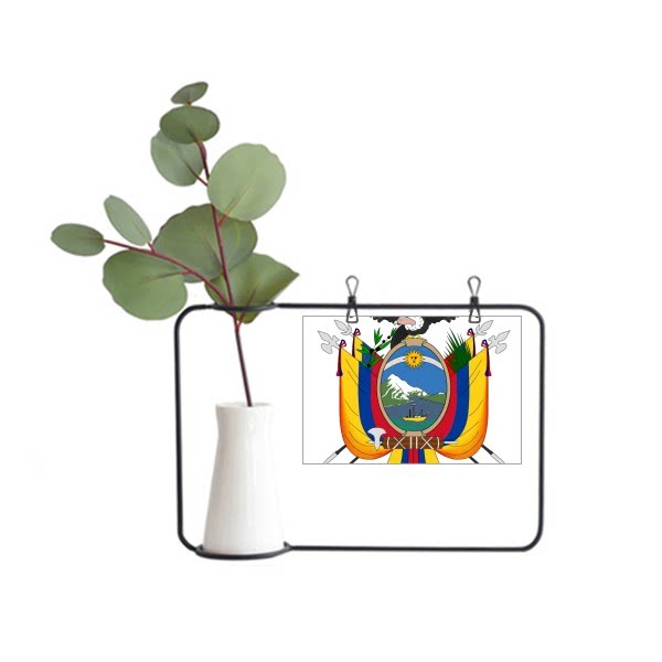 厄瓜多尔基多国徽金属相框陶瓷花瓶装饰