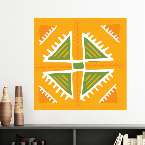 黄绿三角墨西哥图腾手绘墙贴壁纸房间贴花