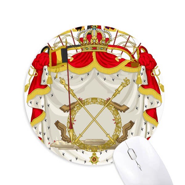 比利时国徽标志符号图案圆形游戏办公防滑橡胶鼠标垫礼物