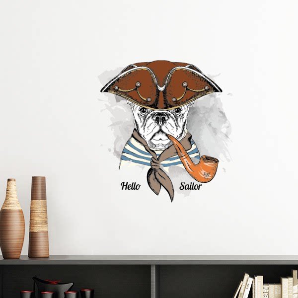 可爱穿衣服的小狗水彩插画墙贴壁纸房间贴花