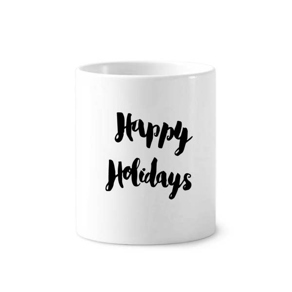 假期愉快英文手写艺术陶瓷刷牙杯子笔筒白色马克杯礼物