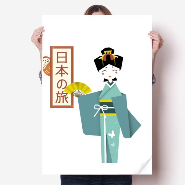 当地日本旅游古人女孩海报贴纸80x55cm墙贴纸卧室家居装饰