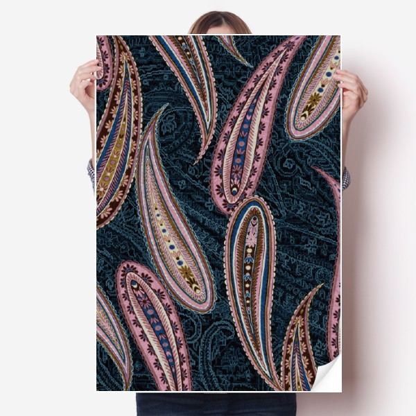 花叶抽象古典鱼花纹海报贴纸80x55cm墙贴纸卧室家居装饰