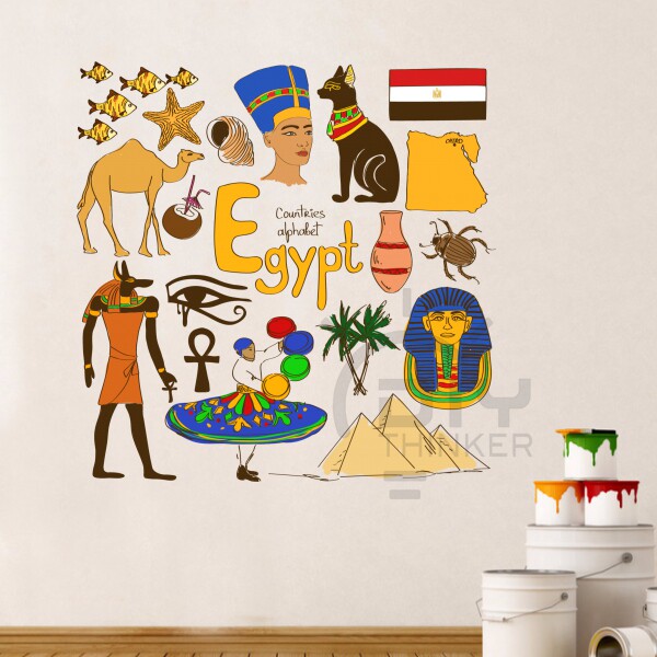 埃及复古涂鸦卡通插画背景墙幼儿园教室贴纸橱窗客厅卧室装饰贴画