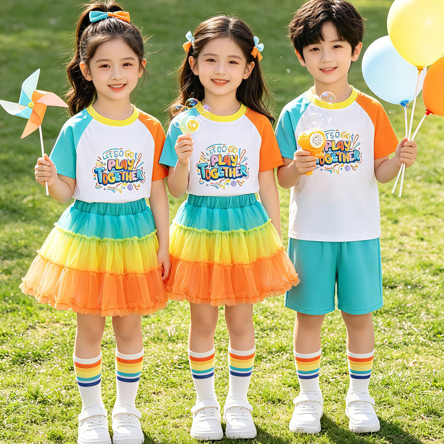多巴胺风儿童校服六一啦啦队演出服小学生班服幼儿园糖果色毕业装