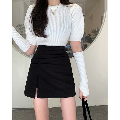 Real price high waist thin bag hip slit pleated word skirt fabric