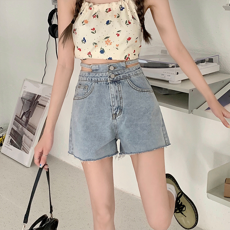 Real shooting real price denim shorts summer thin style high waist loose hot girl wide leg super hot pants