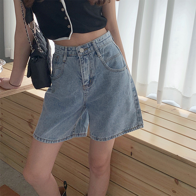 Real shooting and real price straight tube high waist jeans shorts