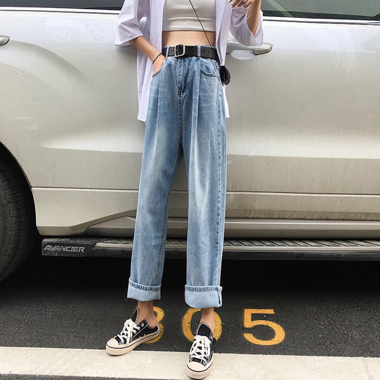 Real price elastic high waist loose and thin wide leg BF wind straight tube Wide Leg Jeans