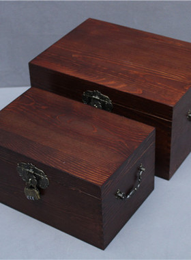 复古木箱带锁实木大号储物箱子收纳箱杂物箱收藏盒医药箱A4证件箱