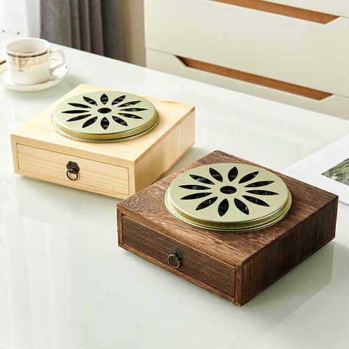 新款家用蚊香盒通用实木蚊香架檀香盒子盘香盒落地家用熏香接灰盘