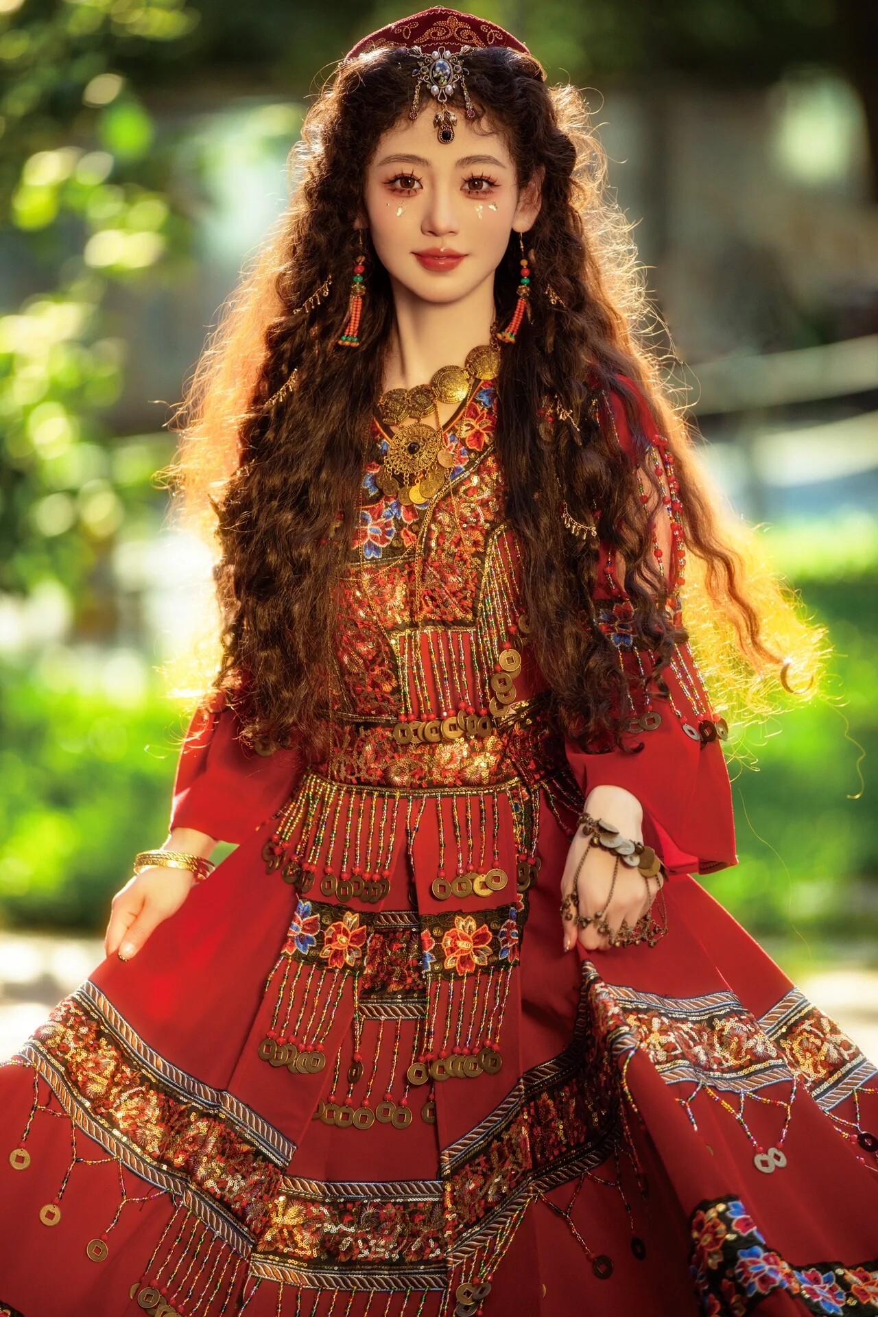 红色苗疆少女服装刺绣重工苗族服饰异域风情婚纱演出古风裙全套新