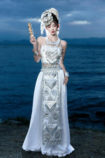 苗族服装女白色仙女裙苗疆少女抹胸少数民族风旅拍摄影写真服饰新