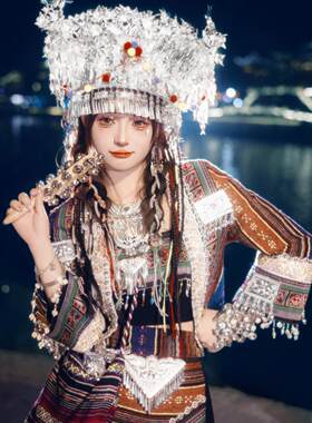 苗族服装女全套侗族元素改良少数民族刺绣服装土家族旅拍演出服新