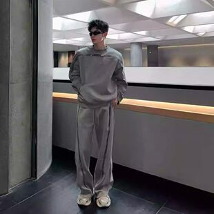 美式复古灰色卫衣两件套男女春潮牌设计感小众重工拉链休闲套装12
