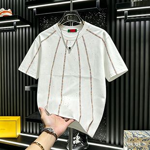 青年男款夏季满天星重工刺绣短袖潮流时尚百搭上衣圆领半袖T恤