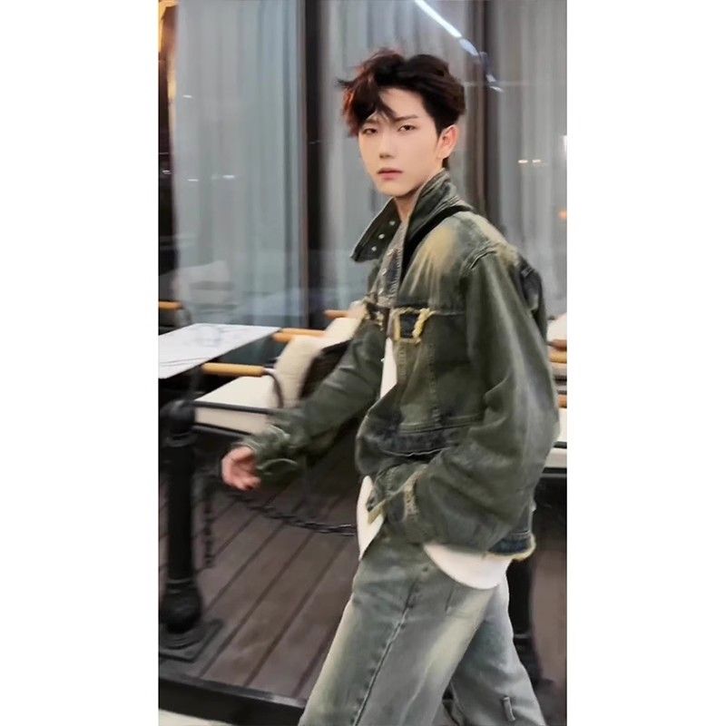 美式复古立领垫肩牛仔外图片