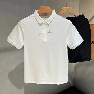 男士POLO短袖夏季新款个性印花休闲国风仙鹤时尚翻领修身上衣单品