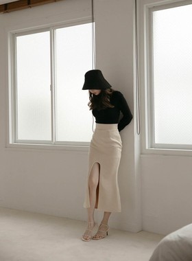 ANDM@RY高开叉性感包臀裙纯色中长裙女