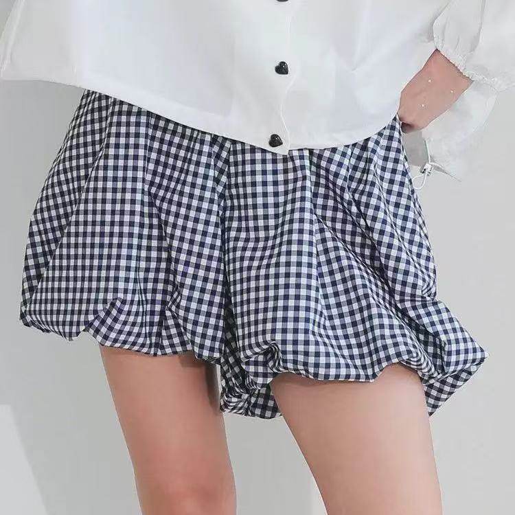 donoban日单 可爱松紧腰格纹气球花苞短裤女,女装/女士精品,短裤,淘宝优惠券,粉丝福利购,淘宝优惠卷