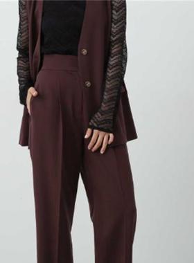 N.natural bastic日单秋款 西装裤松紧后腰纯色百搭休闲直筒裤女