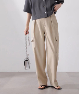 basti 长裤 日单春夏 休闲高腰直筒纯色阔腿裤 女 工装 N.natural