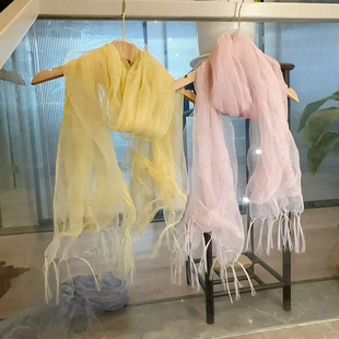 日系轻薄蓬松粉色黄色纱巾女春夏秋遮阳防晒长款丝巾防风护颈围巾