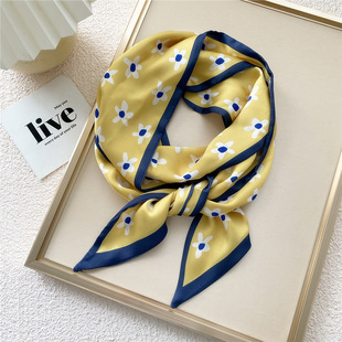 韩版春夏黄色蓝色花朵长条丝巾装饰衬衫配西装蝴蝶结领巾腰带围巾