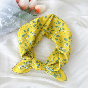 韩系文艺薄款绿色黄色棉麻方巾ins可爱女头巾装饰发带护颈小围巾