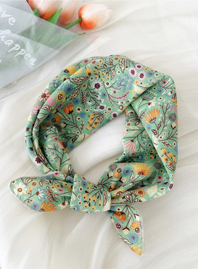 韩系夏季田园风绿色棉麻小方巾少女头箍发带装饰领巾配裙子手腕巾