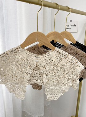 纯棉米白驼色镂空护颈配裙子钩花