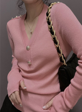 衣唯硕87020秋冬新款V领百搭时尚简约气质长袖针织衫打底衫上衣女