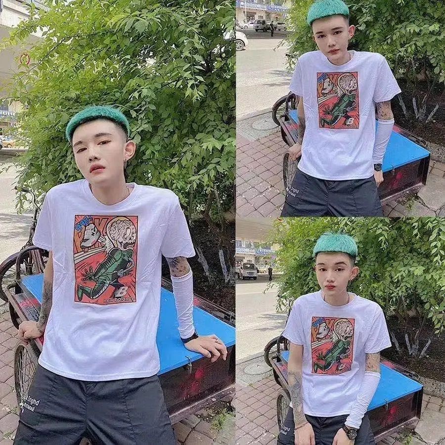 夏季快手网红同款社会精神小伙男T恤