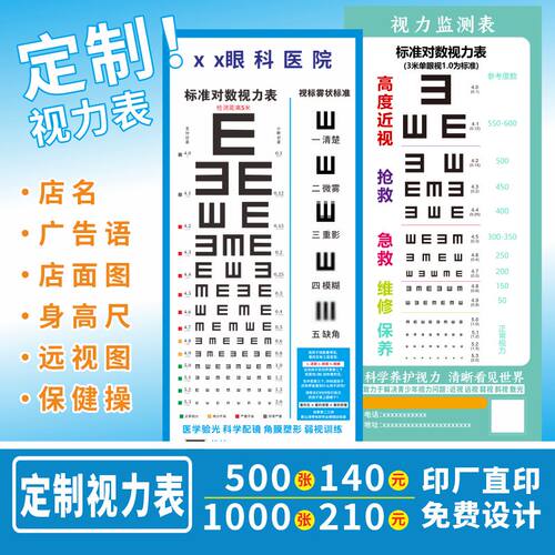 视力表订定制地推挂图3米5米m不干胶pvc视力表宣传单打印印刷logo