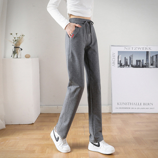 秋冬灰色纯棉春秋长裤 夏季 女薄绒直筒加绒加厚卫裤 拉链口袋运动裤