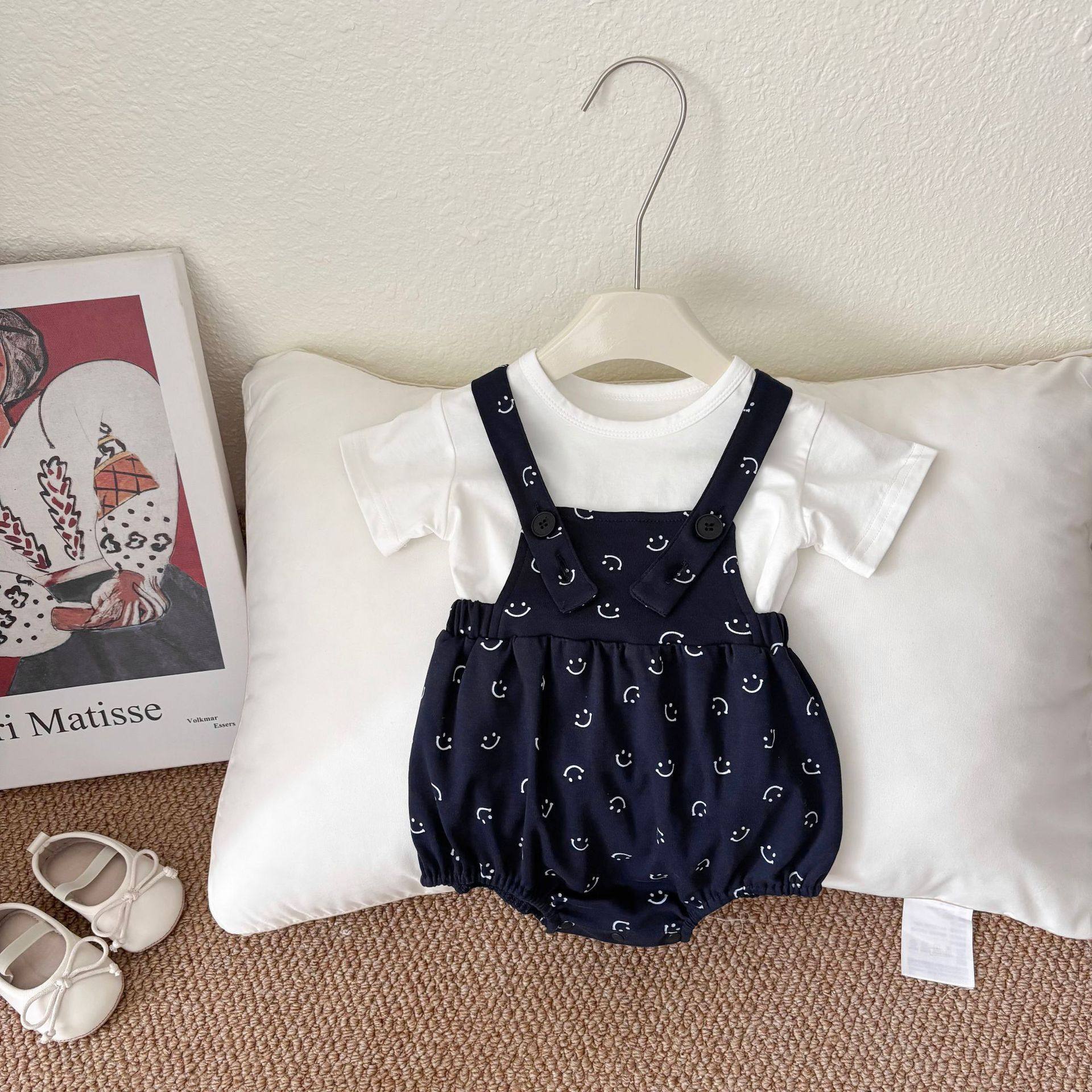 夏季女童套装2025新款儿童印花背带白色短袖T恤两件套男宝宝爬服,童装/婴儿装/亲子装,连身衣/爬服/哈衣,淘宝优惠券,粉丝福利购,淘宝优惠卷