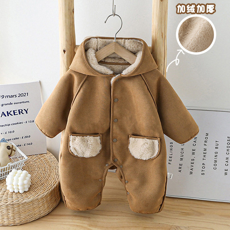 秋冬加绒保暖男宝宝韩系连体哈衣