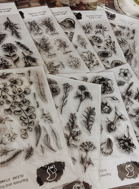 WEEK BAR手帐透明硅胶印章复古植物手账装饰橡皮章绿植插花拼贴章