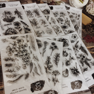 WEEK 饰橡皮章绿植插花拼贴章 BAR手帐透明硅胶印章复古植物手账装