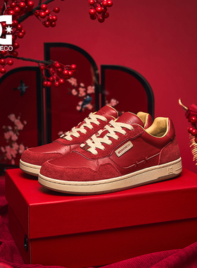 DCSHOES男鞋2026新款红色板鞋男鞋老钱风头层牛皮男士百搭休闲鞋