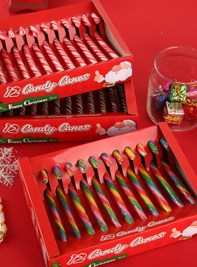 圣诞节拐杖糖拐棍可爱伞把彩虹棒棒糖果创意盒装礼物candy canes