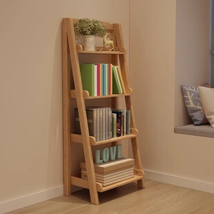 实木书架落地梯形花架简约客厅收纳储物架家用简约现代三层置物架