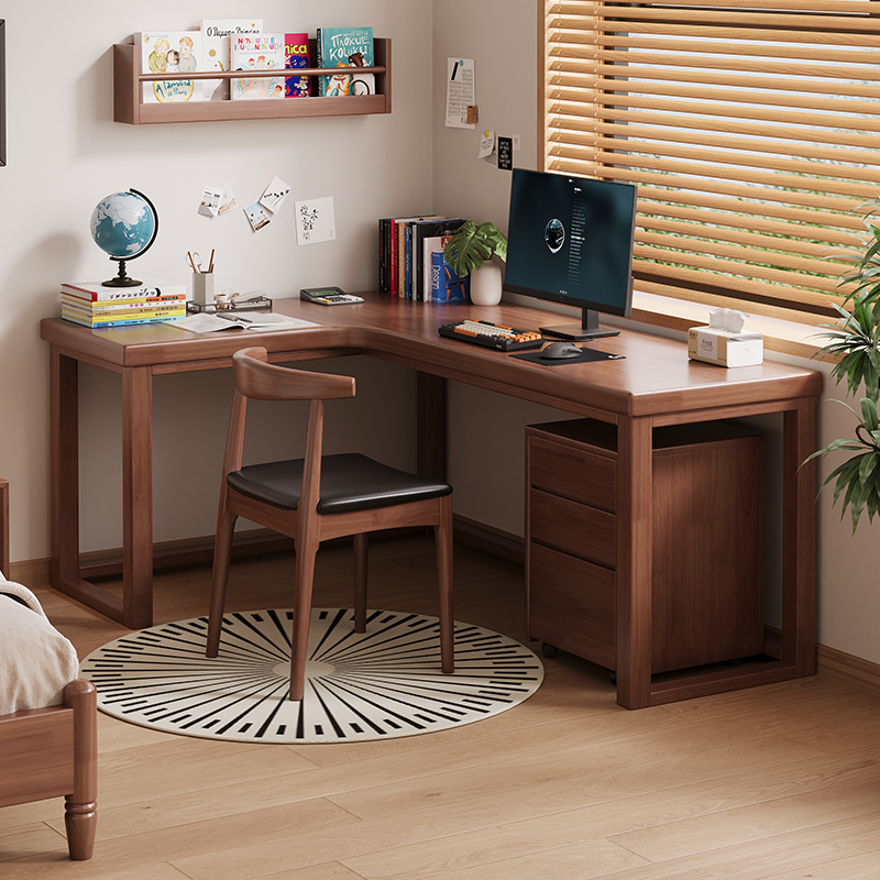 实木转角书桌简约家用电脑桌