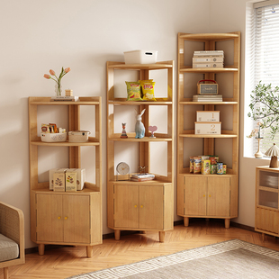 实木书架家用客厅转角置物架落地墙角拐角柜卧室床头收纳架小书柜