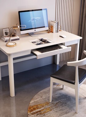 全实木书桌简约家用台式电脑桌带键盘托卧室学生写字台90cm办公桌