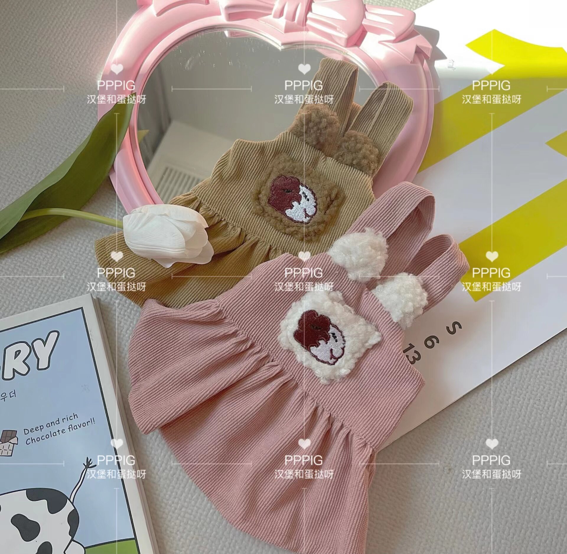 PPPIG 灯芯绒小熊裙 马尔济斯博美比熊西高地约克夏宠物服饰