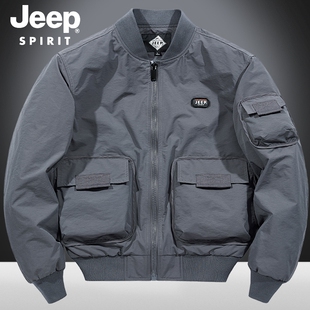 吉普春秋季飞行员夹克衫男士宽松多口袋工装外套运动棒球服潮