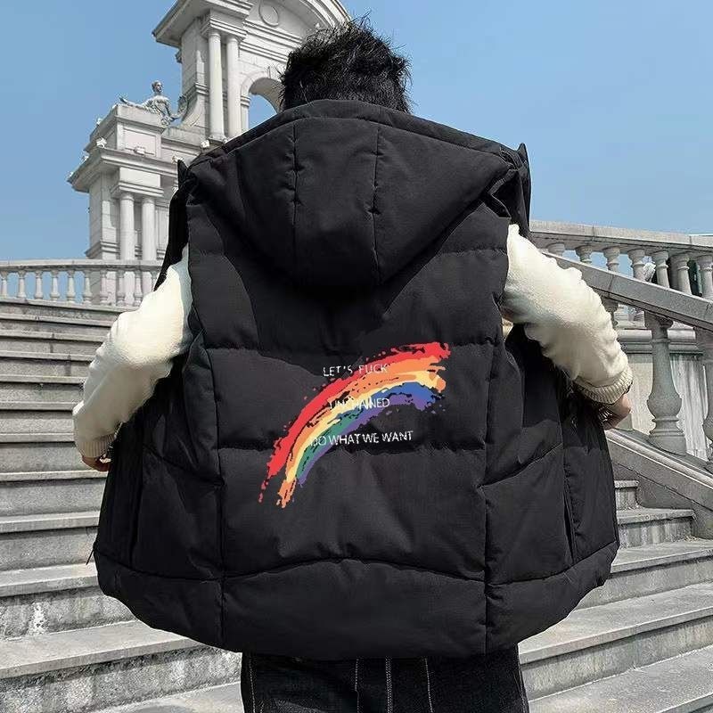 冬季羽绒马甲男加厚保暖连帽宽松运动潮牌百搭休闲外穿坎肩棉外套